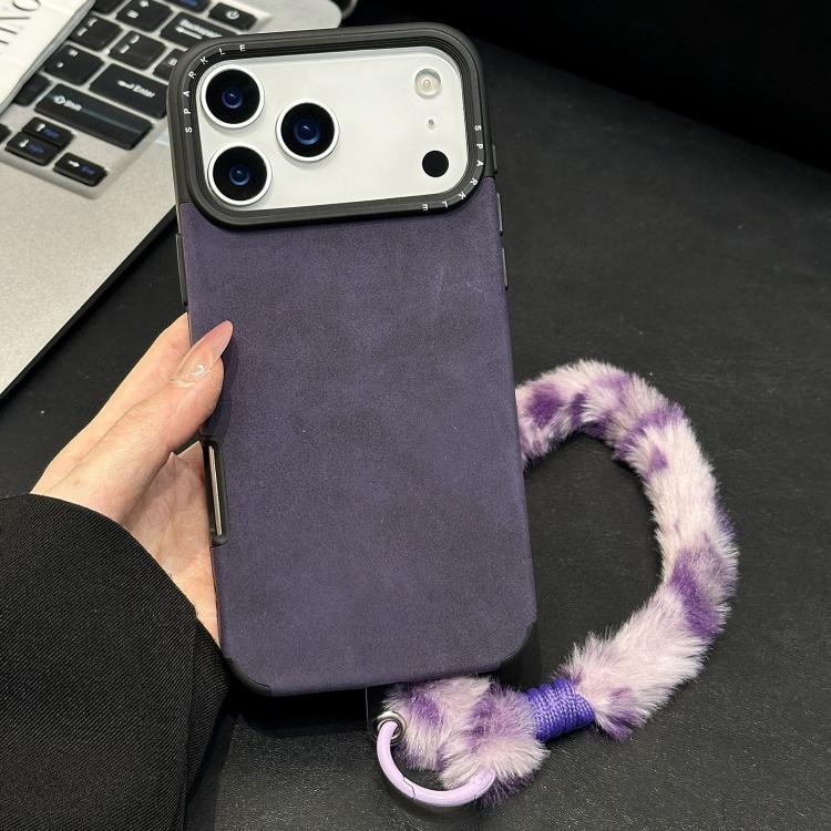 Custodia per telefono in TPU effetto pelle scamosciata con cordino di peluche a forma di coniglio stampato., For iPhone 17 Pro Max, For iPhone 17 Pro, For iPhone 17, For iPhone 16 Pro Max