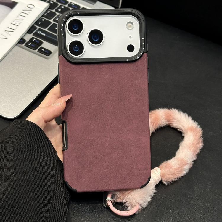 Custodia per telefono in TPU effetto pelle scamosciata con cordino di peluche a forma di coniglio stampato., For iPhone 17 Pro Max, For iPhone 17 Pro, For iPhone 17, For iPhone 16 Pro Max