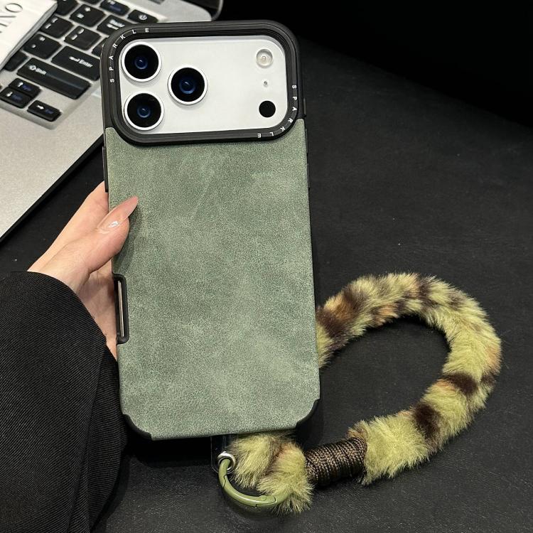 Custodia per telefono in TPU effetto pelle scamosciata con cordino di peluche a forma di coniglio stampato., For iPhone 17 Pro Max, For iPhone 17 Pro, For iPhone 17, For iPhone 16 Pro Max