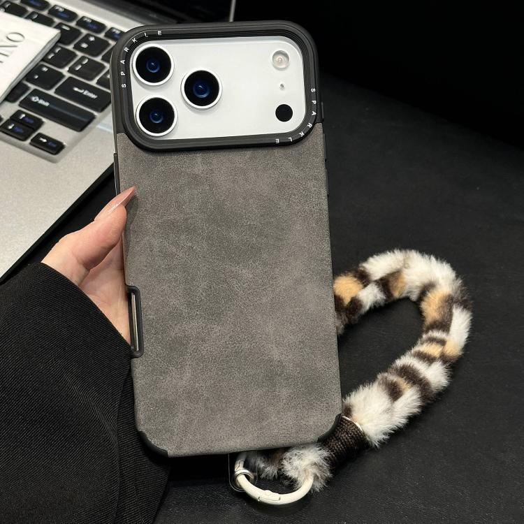 Custodia per telefono in TPU effetto pelle scamosciata con cordino di peluche a forma di coniglio stampato., For iPhone 17 Pro Max, For iPhone 17 Pro, For iPhone 17, For iPhone 16 Pro Max