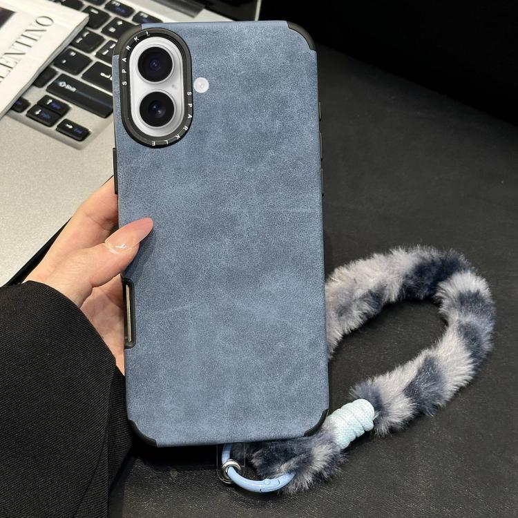 Custodia per telefono in TPU effetto pelle scamosciata con cordino di peluche a forma di coniglio stampato., For iPhone 17 Pro Max, For iPhone 17 Pro, For iPhone 17, For iPhone 16 Pro Max