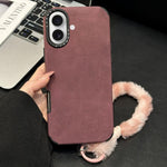 Custodia per telefono in TPU effetto pelle scamosciata con cordino di peluche a forma di coniglio stampato., For iPhone 17 Pro Max, For iPhone 17 Pro, For iPhone 17, For iPhone 16 Pro Max
