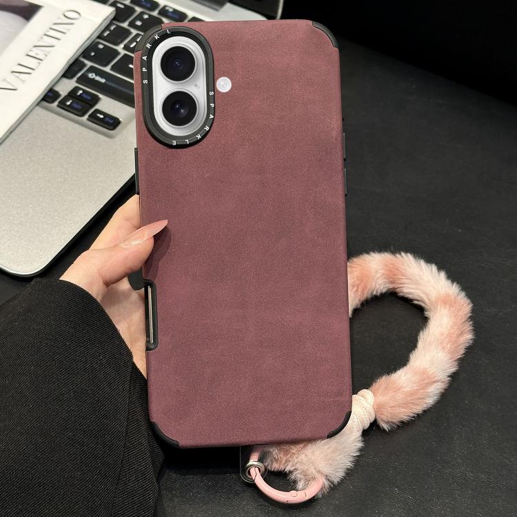 Custodia per telefono in TPU effetto pelle scamosciata con cordino di peluche a forma di coniglio stampato., For iPhone 17 Pro Max, For iPhone 17 Pro, For iPhone 17, For iPhone 16 Pro Max