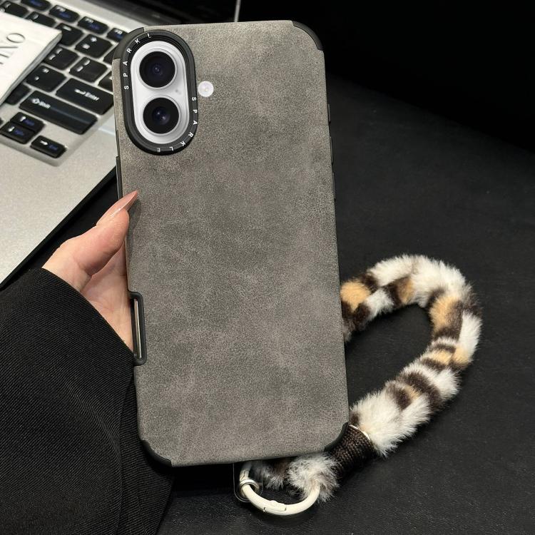 Custodia per telefono in TPU effetto pelle scamosciata con cordino di peluche a forma di coniglio stampato., For iPhone 17 Pro Max, For iPhone 17 Pro, For iPhone 17, For iPhone 16 Pro Max