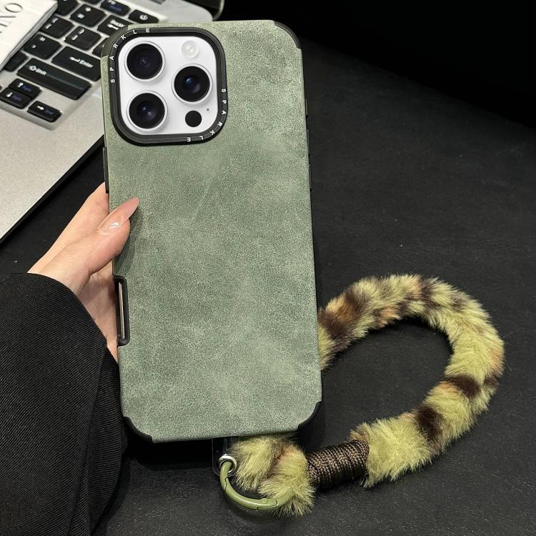 Custodia per telefono in TPU effetto pelle scamosciata con cordino di peluche a forma di coniglio stampato., For iPhone 17 Pro Max, For iPhone 17 Pro, For iPhone 17, For iPhone 16 Pro Max