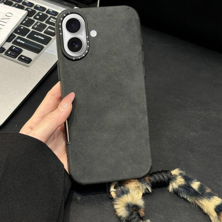 Custodia per telefono in TPU effetto pelle scamosciata con cordino di peluche a forma di coniglio stampato., For iPhone 16 Pro, For iPhone 16, For iPhone 15 Pro Max, For iPhone 15 Pro