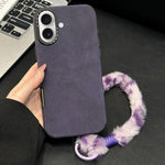 Custodia per telefono in TPU effetto pelle scamosciata con cordino di peluche a forma di coniglio stampato., For iPhone 16 Pro, For iPhone 16, For iPhone 15 Pro Max, For iPhone 15 Pro