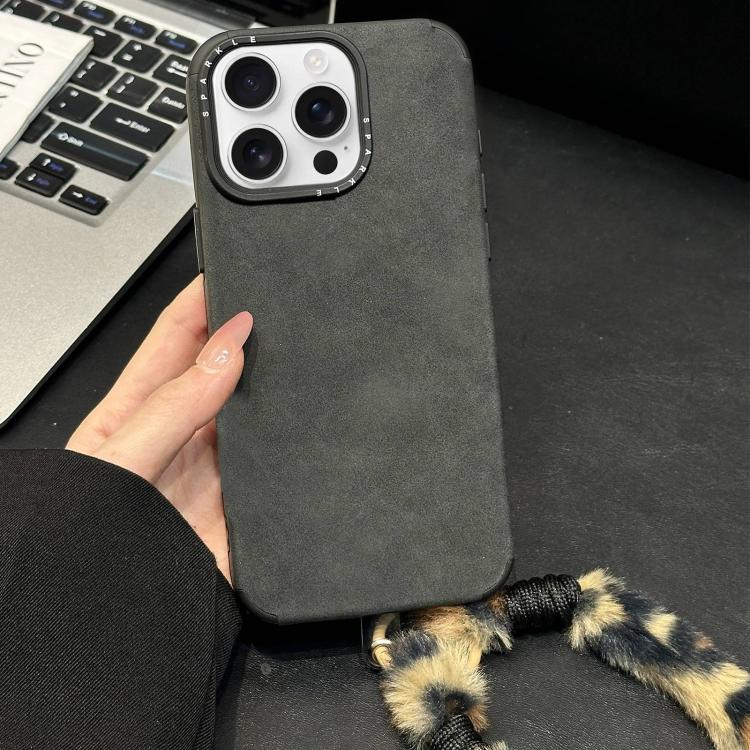 Custodia per telefono in TPU effetto pelle scamosciata con cordino di peluche a forma di coniglio stampato., For iPhone 16 Pro, For iPhone 16, For iPhone 15 Pro Max, For iPhone 15 Pro
