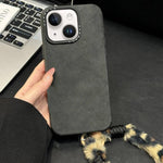 Custodia per telefono in TPU effetto pelle scamosciata con cordino di peluche a forma di coniglio stampato., For iPhone 15 Plus / 14 Plus, For iPhone 15, For iPhone 14, For iPhone 14 Pro