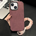 Custodia per telefono in TPU effetto pelle scamosciata con cordino di peluche a forma di coniglio stampato., For iPhone 15 Plus / 14 Plus, For iPhone 15, For iPhone 14, For iPhone 14 Pro