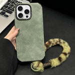 Custodia per telefono in TPU effetto pelle scamosciata con cordino di peluche a forma di coniglio stampato., For iPhone 14 Pro Max, For iPhone 13 Pro Max, For iPhone 13 Pro, For iPhone 13