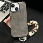 Custodia per telefono in TPU effetto pelle scamosciata con cordino di peluche a forma di coniglio stampato., For iPhone 14 Pro Max, For iPhone 13 Pro Max, For iPhone 13 Pro, For iPhone 13