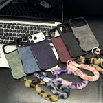 Custodia per telefono in TPU effetto pelle scamosciata con cordino di peluche a forma di coniglio stampato., For iPhone 16 Pro, For iPhone 16, For iPhone 15 Pro Max, For iPhone 15 Pro