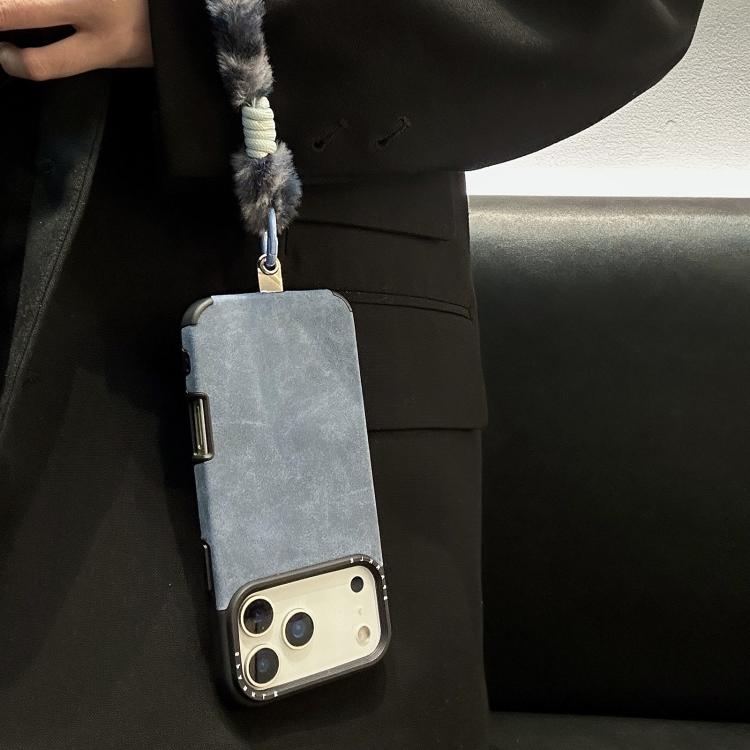Custodia per telefono in TPU effetto pelle scamosciata con cordino di peluche a forma di coniglio stampato., For iPhone 17 Pro Max, For iPhone 17 Pro, For iPhone 17, For iPhone 16 Pro Max