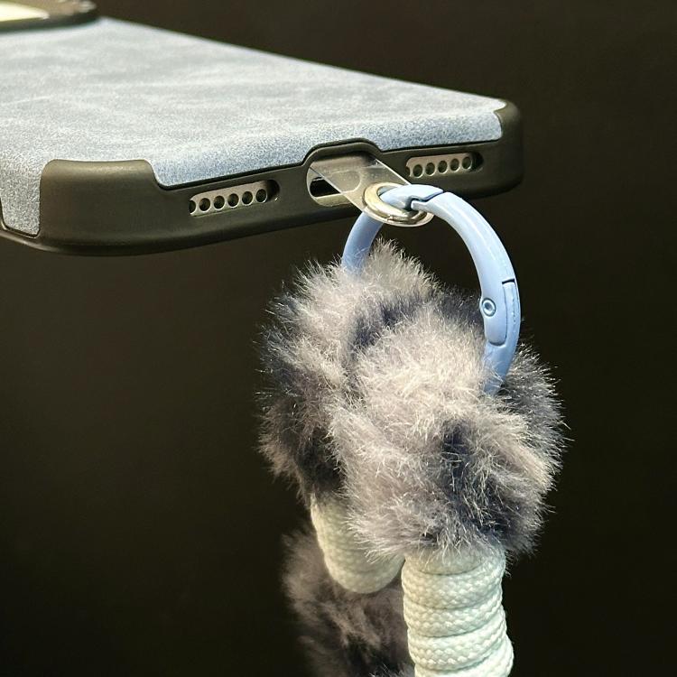 Custodia per telefono in TPU effetto pelle scamosciata con cordino di peluche a forma di coniglio stampato., For iPhone 17 Pro Max, For iPhone 17 Pro, For iPhone 17, For iPhone 16 Pro Max