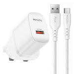 Set caricabatterie Yesido da 18 W con interfaccia USB singola e cavo da USB a Type-C., EU Plug, UK Plug, US Plug