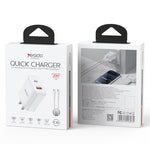 Set di caricabatterie Yesido YC19U con doppia porta USB-C/Type-C da 20 W (PD20W) e USB-A da 18 W (QC18W), completo di cavo da Type-C a Type-C., YC19U