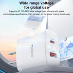 Set di caricabatterie Yesido YC19U con doppia porta USB-C/Type-C da 20 W (PD20W) e USB-A da 18 W (QC18W), completo di cavo da Type-C a Type-C., YC19U