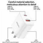 Set di caricabatterie Yesido YC19U con doppia porta USB-C/Type-C da 20 W (PD20W) e USB-A da 18 W (QC18W), completo di cavo da Type-C a Type-C., YC19U
