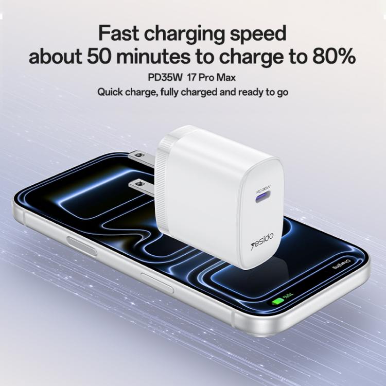 Set di caricabatterie rapido Yesido YC20U PD35W con porta singola USB-C/Type-C e cavo da Type-C a Type-C., YC20U
