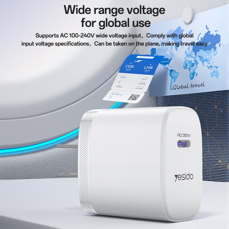 Set di caricabatterie rapido Yesido YC20U PD35W con porta singola USB-C/Type-C e cavo da Type-C a Type-C., YC20U