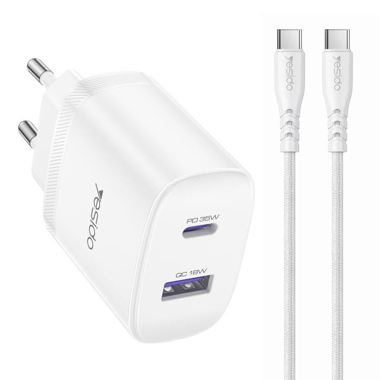 Kit caricabatterie rapido Yesido PD35W Type-C, USB con cavo da Type-C a Type-C, US Plug, EU Plug, UK Plug