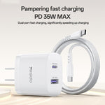Kit caricabatterie rapido Yesido PD35W Type-C, USB con cavo da Type-C a Type-C, US Plug, EU Plug, UK Plug