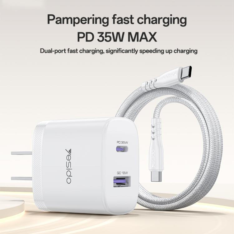 Kit caricabatterie rapido Yesido PD35W Type-C, USB con cavo da Type-C a Type-C, US Plug, EU Plug, UK Plug