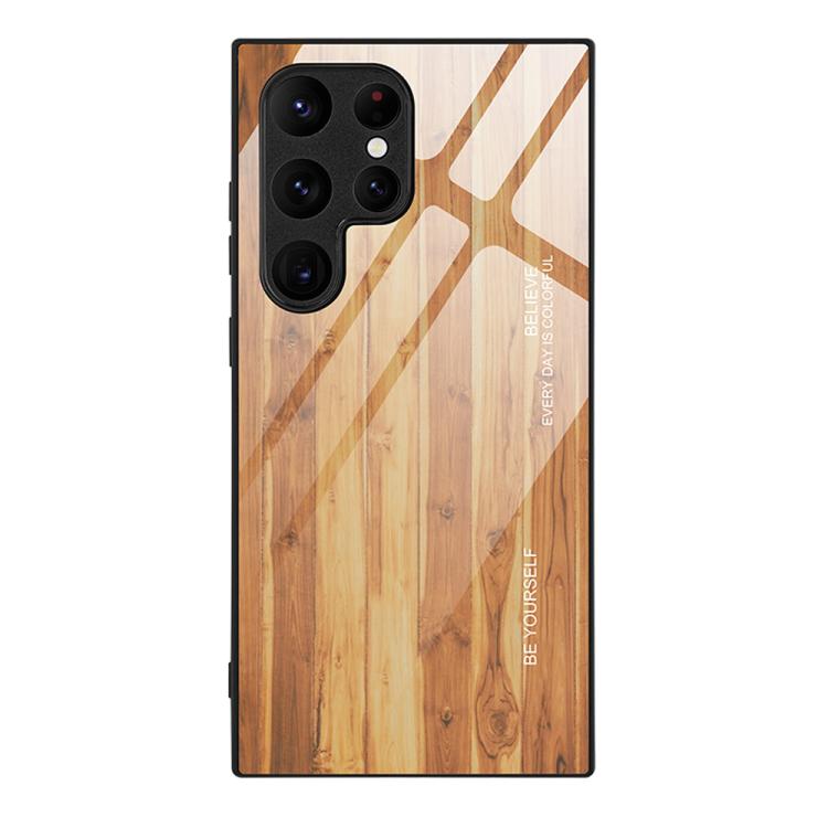 Custodia per telefono in vetro con effetto legno, For Samsung Galaxy S26+ 5G, For Samsung Galaxy S26 Ultra 5G, For Samsung Galaxy S26 5G