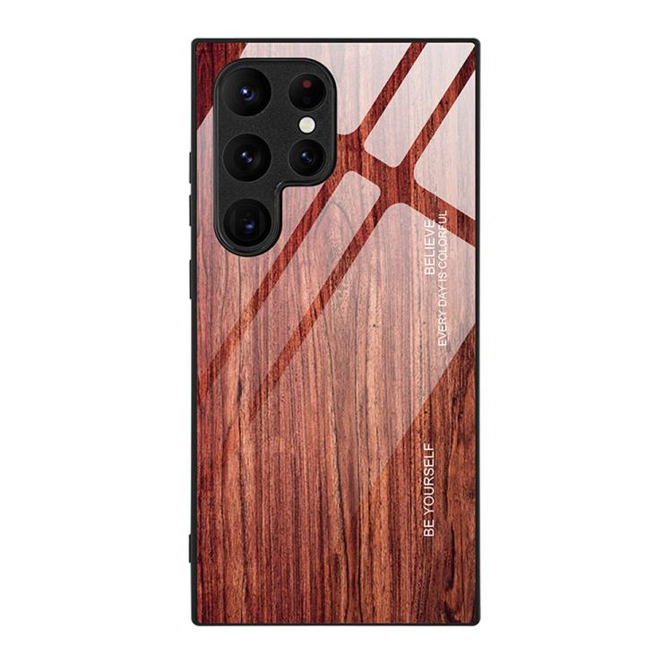 Custodia per telefono in vetro con effetto legno, For Samsung Galaxy S26+ 5G, For Samsung Galaxy S26 Ultra 5G, For Samsung Galaxy S26 5G