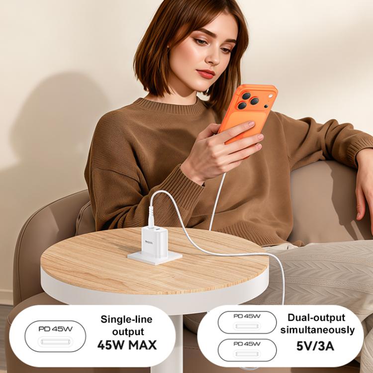 Kit caricabatterie rapido doppio Yesido PD45W Type-C con cavo da Type-C a Type-C, US Plug, EU Plug, UK Plug