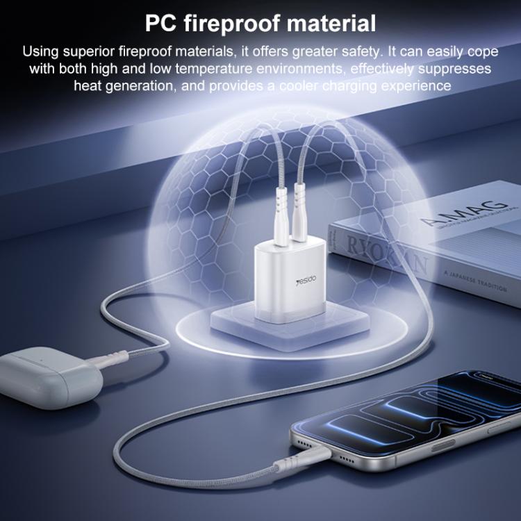 Kit caricabatterie rapido doppio Yesido PD45W Type-C con cavo da Type-C a Type-C, US Plug, EU Plug, UK Plug