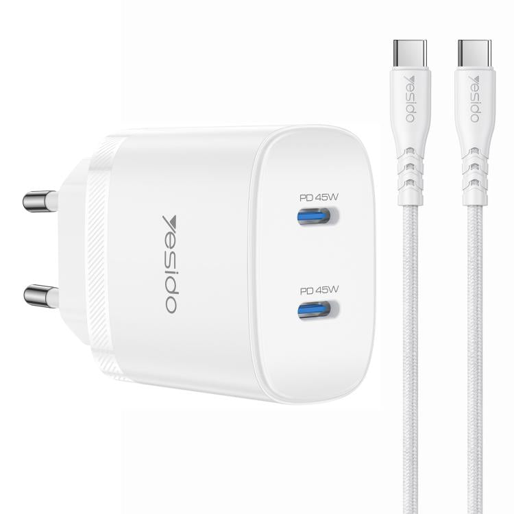 Kit caricabatterie rapido doppio Yesido PD45W Type-C con cavo da Type-C a Type-C, US Plug, EU Plug, UK Plug