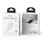 Set di caricabatterie Yesido YC106 con doppia porta USB-C/Type-C da 20 W (PD) e USB-A da 18 W (QC), completo di cavo da Type-C a Type-C., YC106