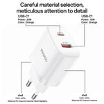 Set di caricabatterie Yesido YC106 con doppia porta USB-C/Type-C da 20 W (PD) e USB-A da 18 W (QC), completo di cavo da Type-C a Type-C., YC106
