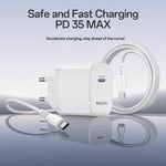 Set di caricabatterie rapido Yesido YC107 PD35W con porta singola USB-C/Type-C e cavo da Type-C a Type-C., YC107