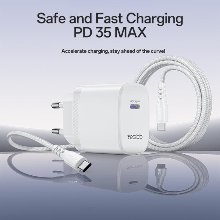 Set di caricabatterie rapido Yesido YC107 PD35W con porta singola USB-C/Type-C e cavo da Type-C a Type-C., YC107