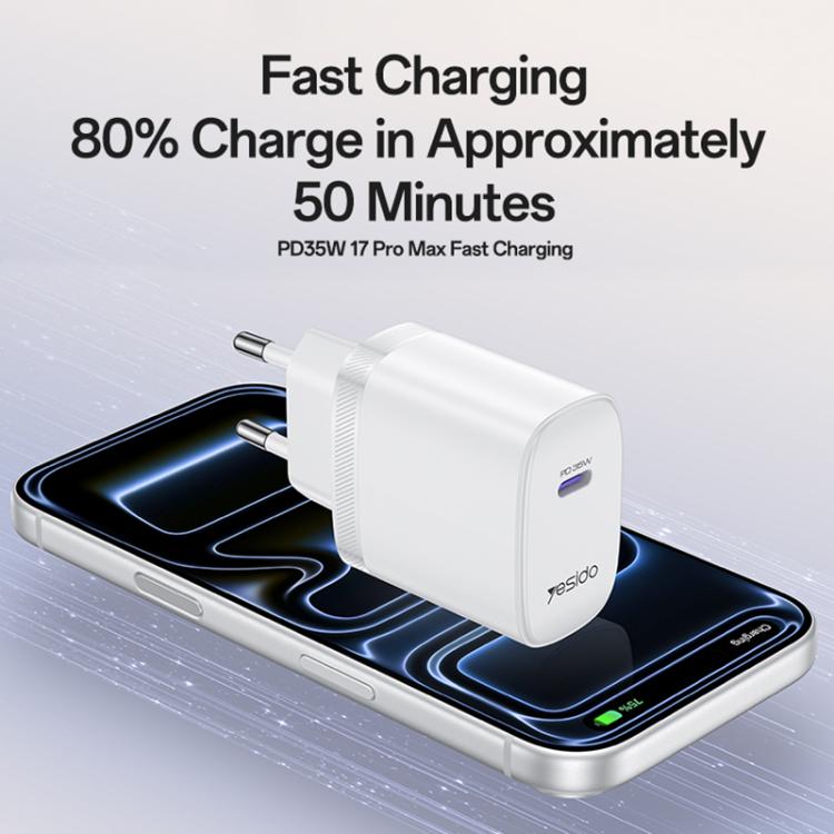 Set di caricabatterie rapido Yesido YC107 PD35W con porta singola USB-C/Type-C e cavo da Type-C a Type-C., YC107