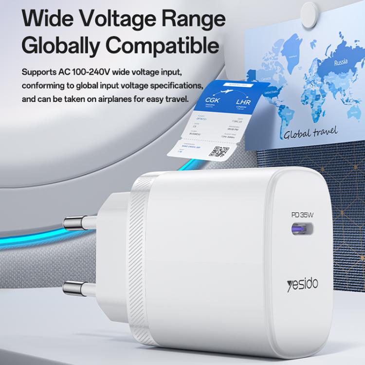 Set di caricabatterie rapido Yesido YC107 PD35W con porta singola USB-C/Type-C e cavo da Type-C a Type-C., YC107