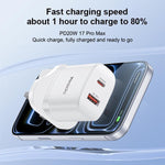 Set di caricabatterie Yesido YC152 con doppia porta USB-C/Type-C da 20 W e USB-A QC18 W, completo di cavo da Type-C a Type-C., YC152