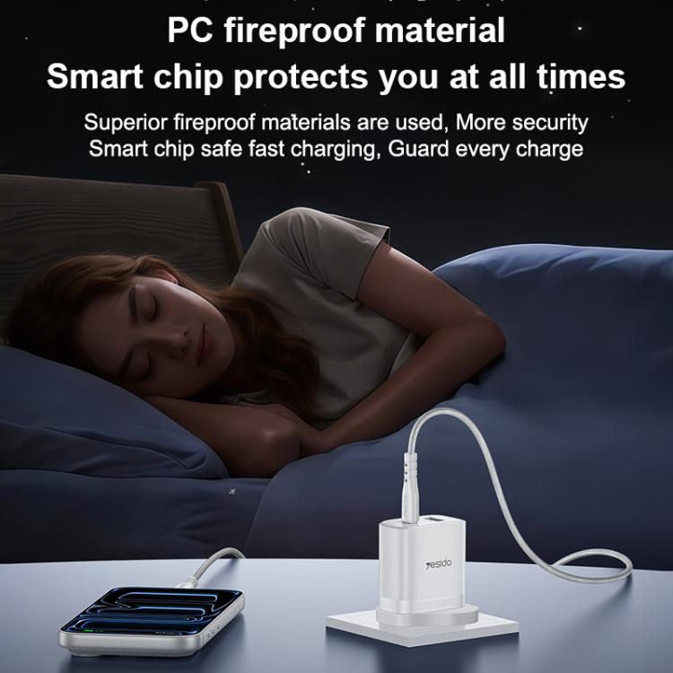 Set di caricabatterie Yesido YC152 con doppia porta USB-C/Type-C da 20 W e USB-A QC18 W, completo di cavo da Type-C a Type-C., YC152