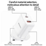 Set di caricabatterie Yesido YC152 con doppia porta USB-C/Type-C da 20 W e USB-A QC18 W, completo di cavo da Type-C a Type-C., YC152