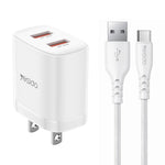 Set caricabatterie Yesido YC17U da 12 W 2,4 A con doppia porta USB e cavo dati da USB a Type-C da 1 m., YC17U