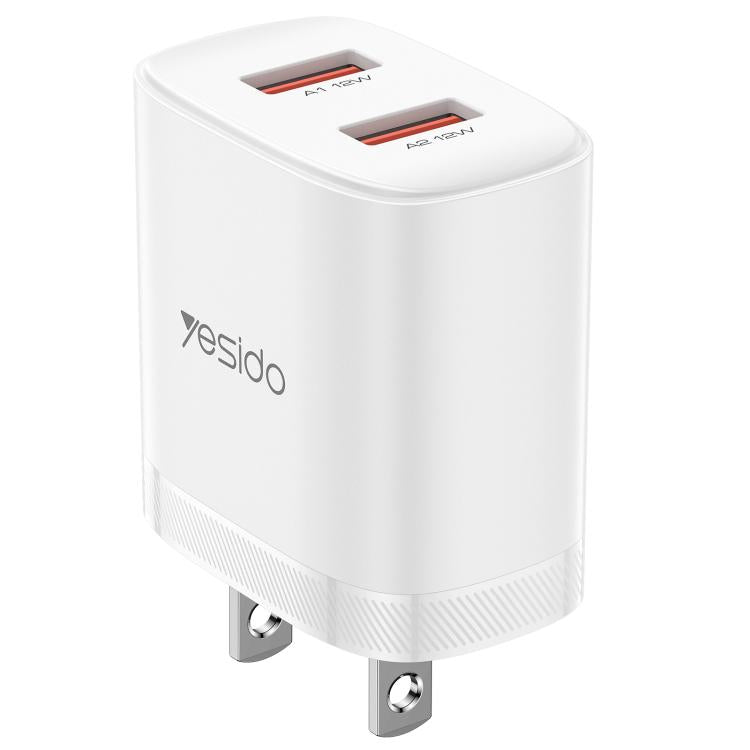 Set caricabatterie Yesido YC17U da 12 W 2,4 A con doppia porta USB e cavo dati da USB a Type-C da 1 m., YC17U