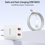 Set caricabatterie Yesido YC17U da 12 W 2,4 A con doppia porta USB e cavo dati da USB a Type-C da 1 m., YC17U