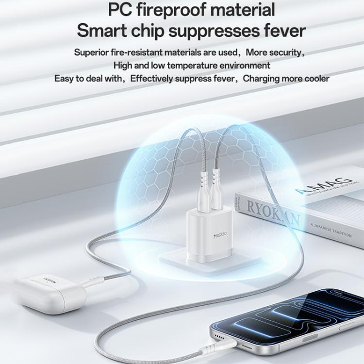 Set caricabatterie Yesido YC17U da 12 W 2,4 A con doppia porta USB e cavo dati da USB a Type-C da 1 m., YC17U