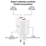 Set caricabatterie Yesido YC104 da 12 W 2,4 A con doppia porta USB e cavo dati da USB a Type-C da 1 m., YC104