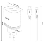 Set caricabatterie Yesido YC104 da 12 W 2,4 A con doppia porta USB e cavo dati da USB a Type-C da 1 m., YC104
