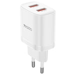 Set caricabatterie Yesido YC104 da 12 W 2,4 A con doppia porta USB e cavo dati da USB a Type-C da 1 m., YC104