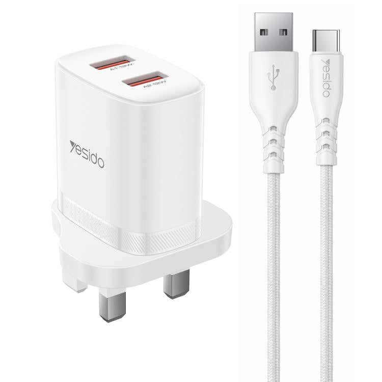 Set caricabatterie Yesido YC150 da 12 W 2,4 A con doppia porta USB e cavo dati da USB a Type-C da 1 m., YC150